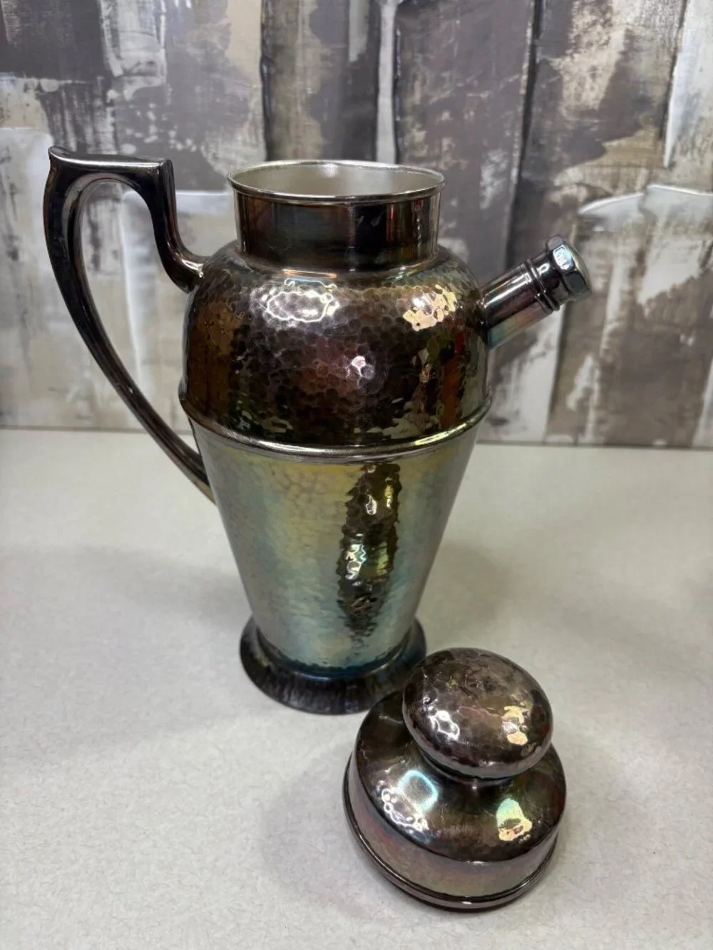 Vintage Art Deco Apollo EPNS Bernard Rice's Sons Cocktail Shaker 4339 Hammered